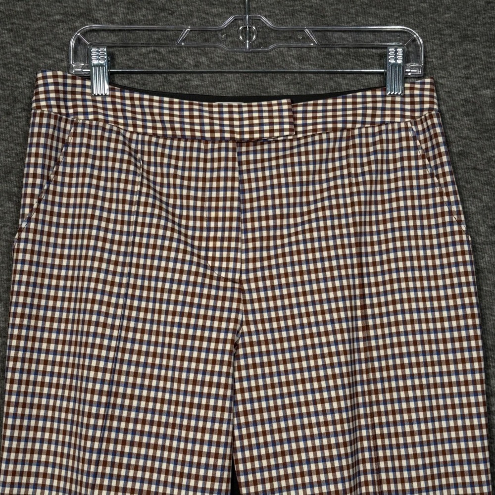 Rosie Assoulin Scrunchy Trouser Plaid Wool Maroon Pants Size 6 - Picture 5 of 16
